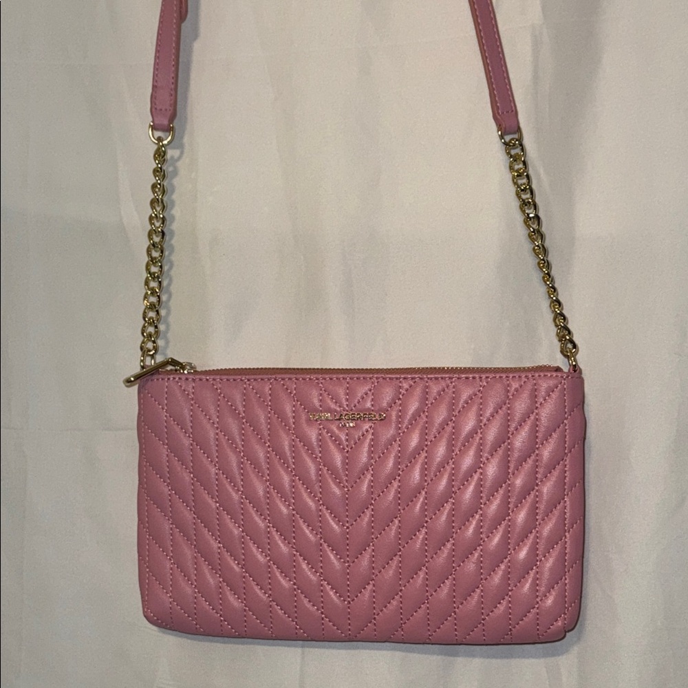 Karl Lagerfeld Pink Quilted Leather Crossbody